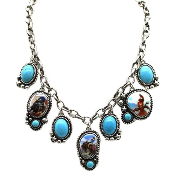 Western Theme Scene TQ Charm Necklace