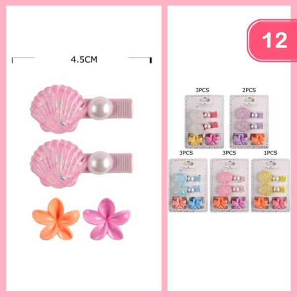 Sea Life Flower Hair Clip W Claw Clips (12 Units)