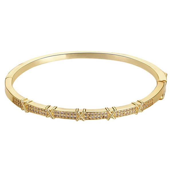 CZ X Bangle W Push Button Magnet Lock Bracelet