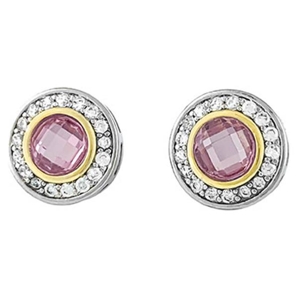 Two Tone 12mm Pink CZ Earring