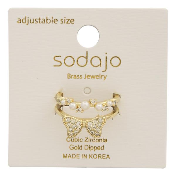 SODAJO Butterfly Pearl CZ Gold Dipped Ring