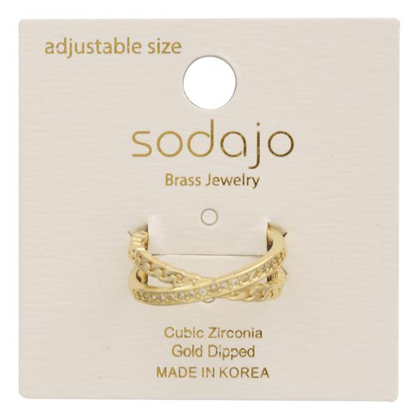 SODAJO Crossed CZ Gold Dipped Adjustable Ring