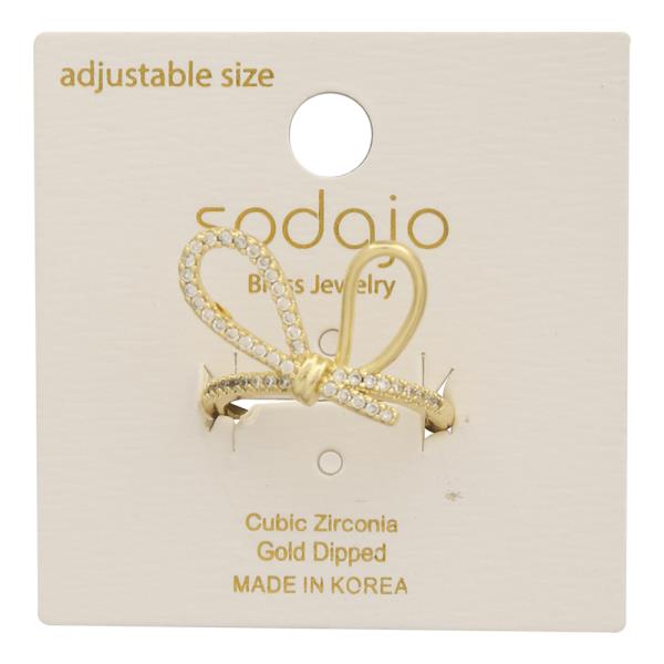 SODAJO Bow Design CZ Gold Dipped Adjustable Ring