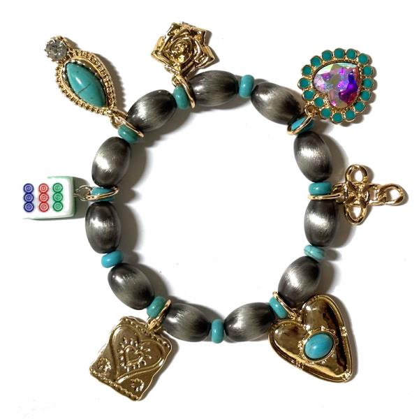 Turquoise Heart Multi Charm Beaded Bracelet