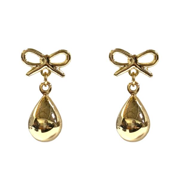 Metal Bow Teardrop Drop Earring