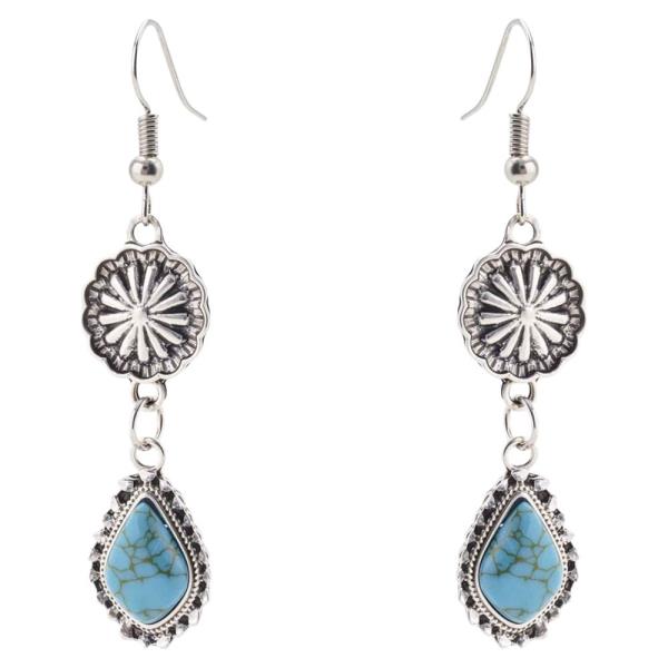 Western Turquoise Concho Teardrop Drop Earring