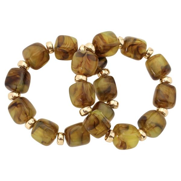 Resin Square Bead Stretch Bracelet Set