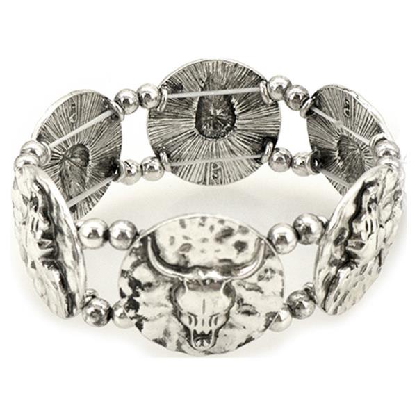 Western Bull Skull Concho Stretch Bracelet