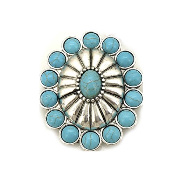 Western Turquoise Round Concho Brooch