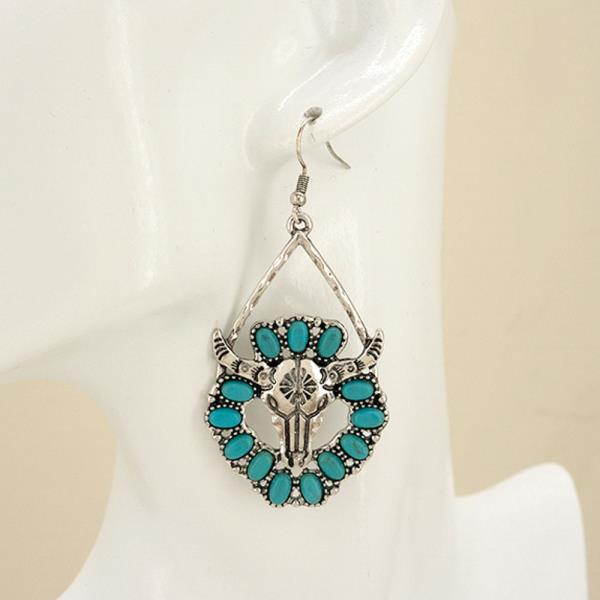 Western Turquoise Bull Skull Dangle Earring