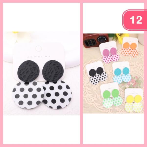 Round Polka Dot Post Dangle Earrings (12 Units)