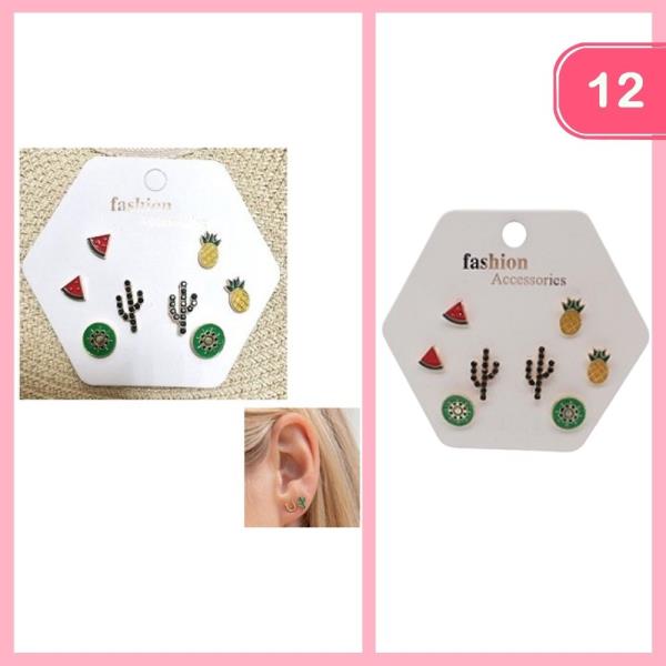 Watermelon Pineapple Cactus Earrings (12 Units)