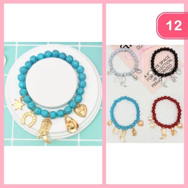 Beaded Western Charm Stretch Bracelet (12 Units)