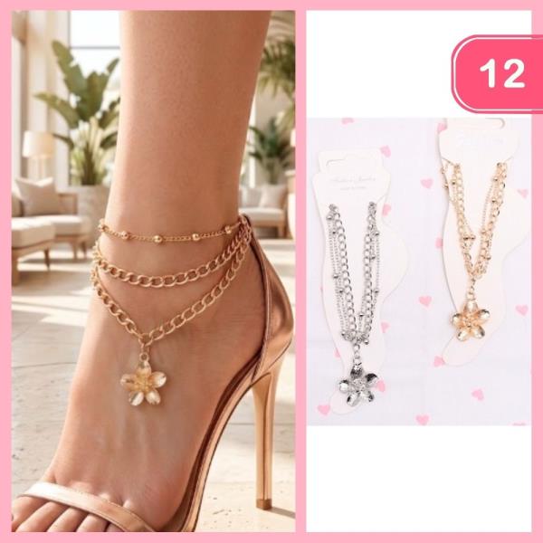 Metal Layered Flower Anklet (12 Units)