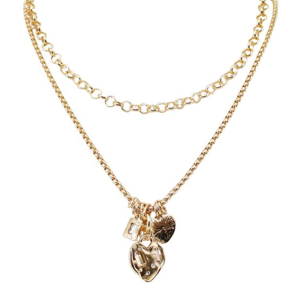 HEART CHARMS LAYERED NECKLACE