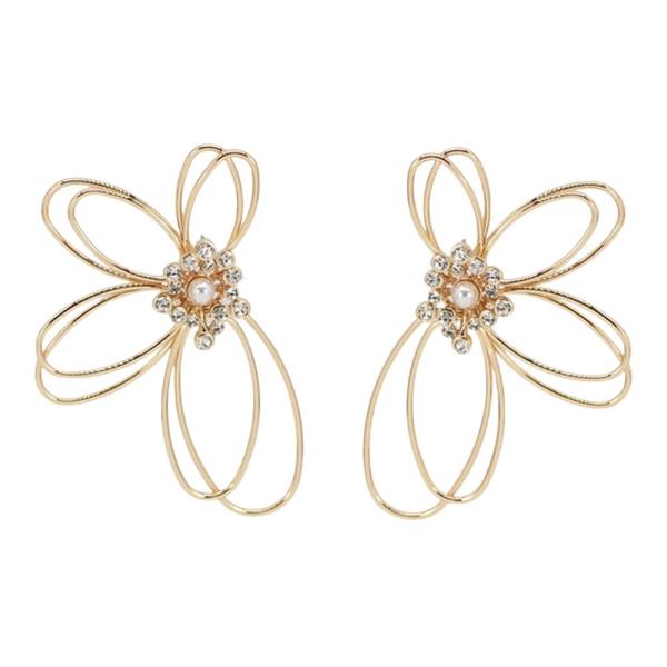 Wire Half Flower W Rhinestone Post Earring