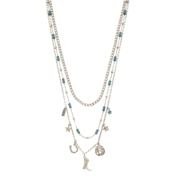 3 Layered Metal Chain Western Charm Necklace