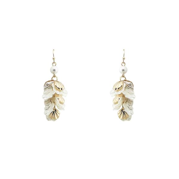 Metal Pearl Leaf Dangle Earring