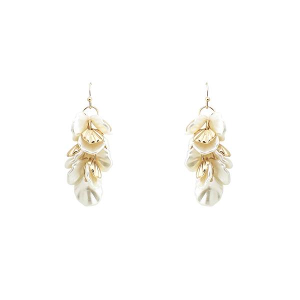 Metal Pearl Leaf Dangle Earring
