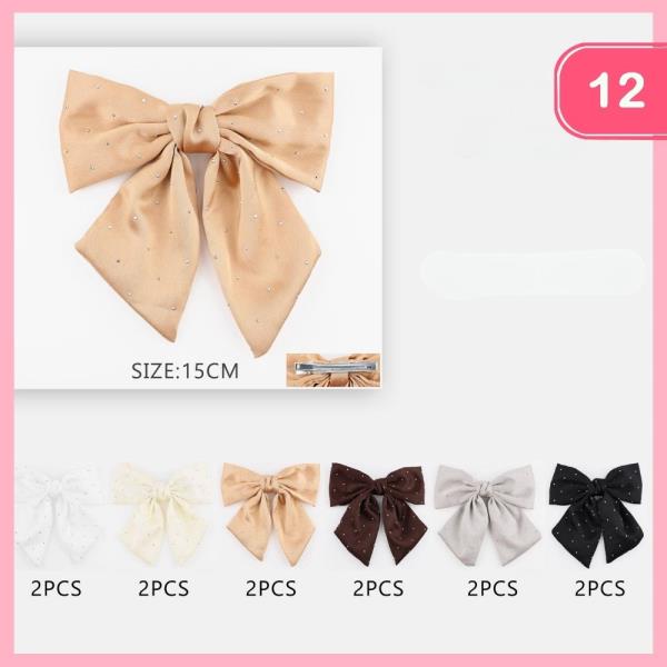 Silk Like Rhinestone Dots Hair Bow (12 Units)