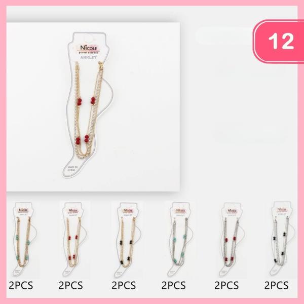 Rhinestone Layered Anklet (12 Units)