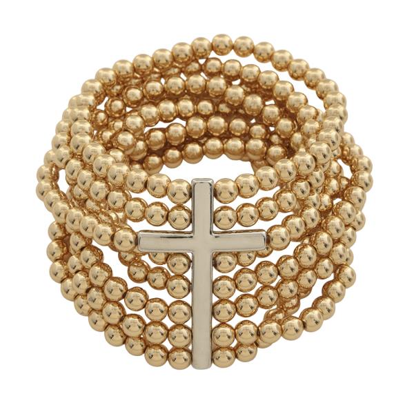 Cross Multi Layer Bead Bracelet