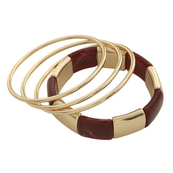 Marble Resin Metal Bangle Bracelet Set