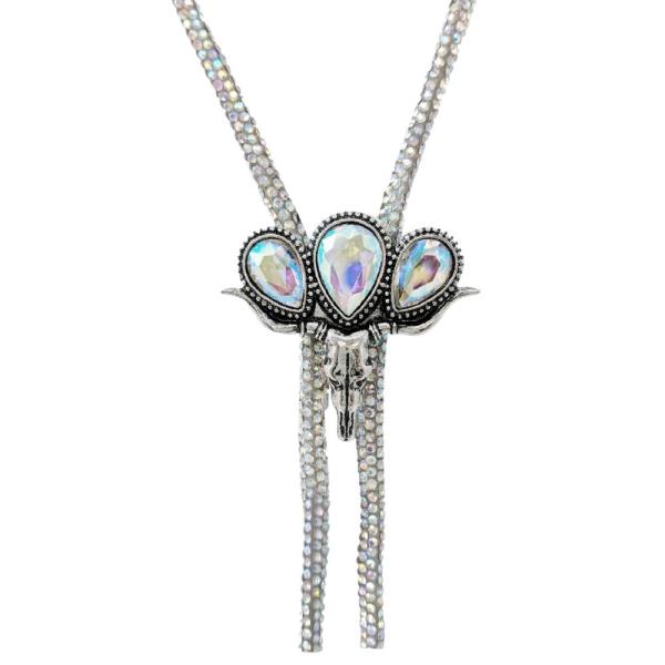 Western Semi Stone Glitter Cord Bolo Necklace