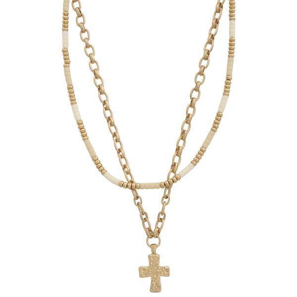Double Cross Pendant Bead Chain Link Necklace