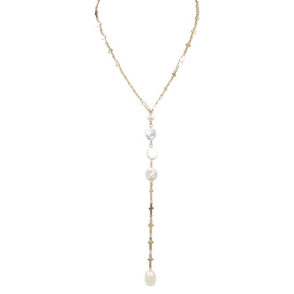 Pearl Drop Cross Layered Necklace