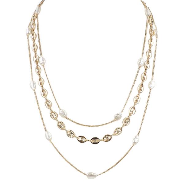 Layered Horsebit Pearl Necklace
