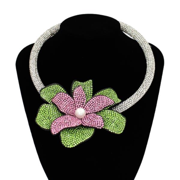 Rhinestone Flower Statement Necklace