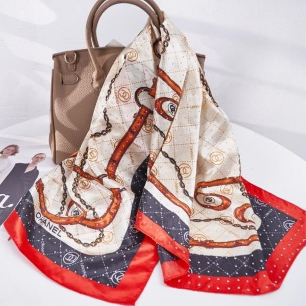 MONOGRAM CHAIN SQUARE SCARF WITH RHINESTONES