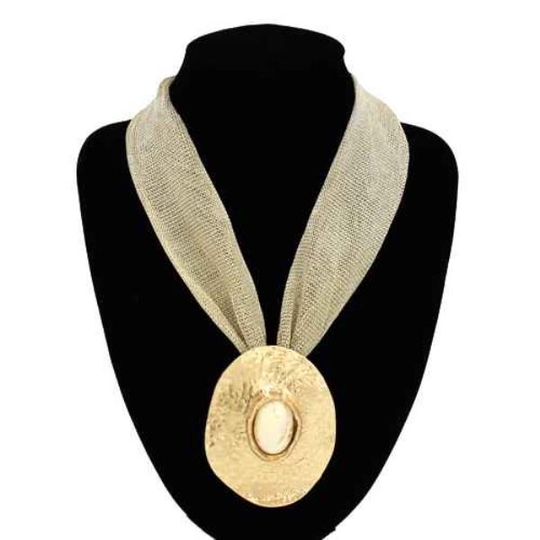 MARBLE STONE METAL PENDANT SCARF NECKLACE