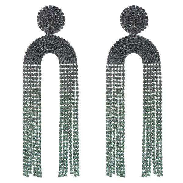 RHINESTONE ROUND ARCH FRINGE STATEMENT DANGLE EARRING