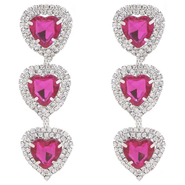 SDJ Triple Rhinestone Gem Heart Drop Earring