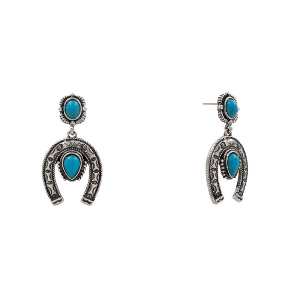 Western Turquoise Horseshoe Drop Earring