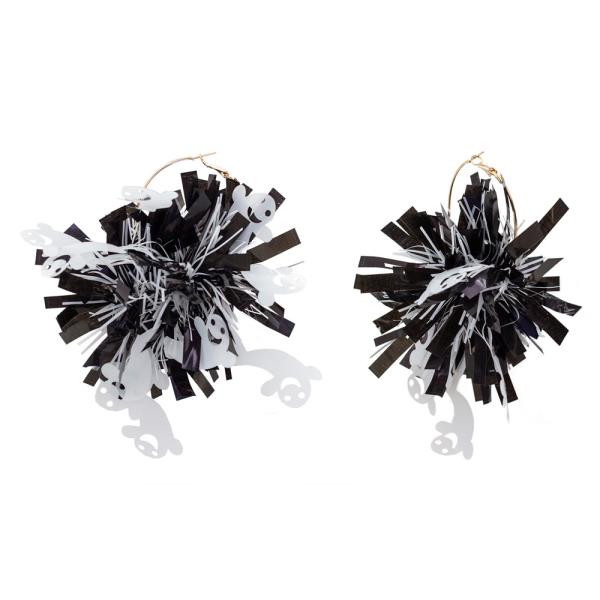HALLOWEEN TINSEL POM POM HOOP EARRING