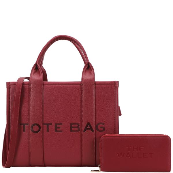 2IN1 Textured Printed Tote Bag W Wallet Set