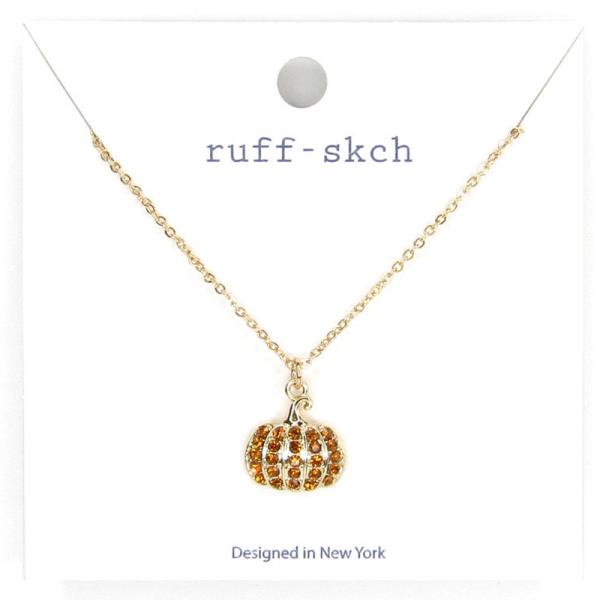 HALLOWEEN RHINESTONE PUMPKIN PENDANT NECKLACE