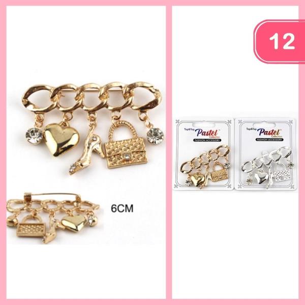 Heart High Heel Handbag Charm Brooch (12 Units)