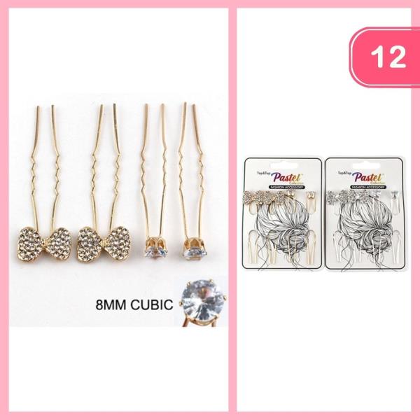 Rhinestone Bow Hair Pin (12 Units)