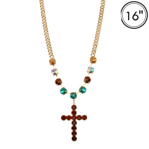 RHINESTONE CROSS LINK NECKLACE