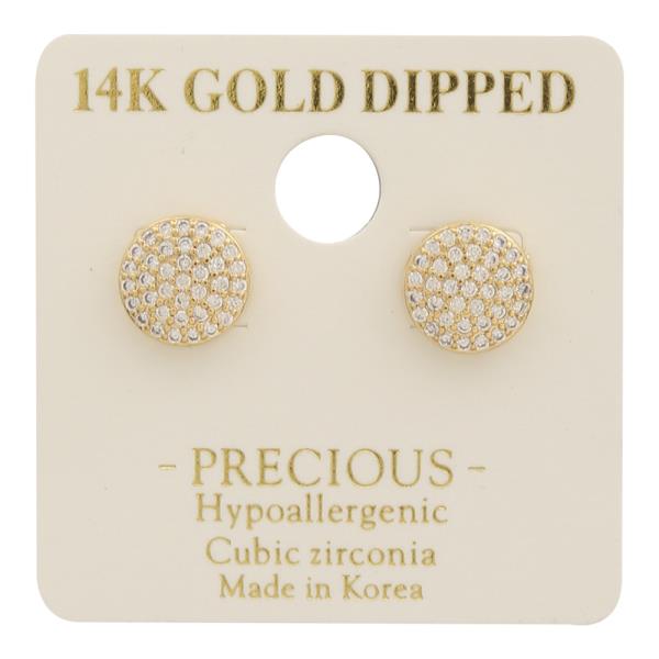 14K Gold Dipped CZ Round Stud Earring