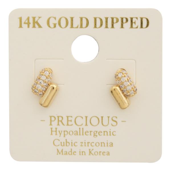 14K Gold Dipped CZ Pill Shape Stud Earring