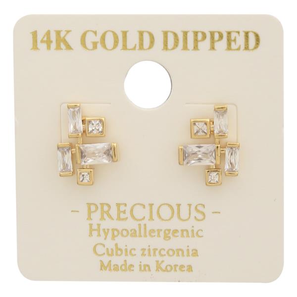 14K Gold Dipped CZ Geometric Cut Stud Earring