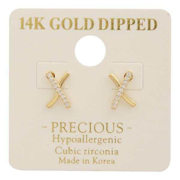14K Gold Dipped CZ X Shape Design Earring