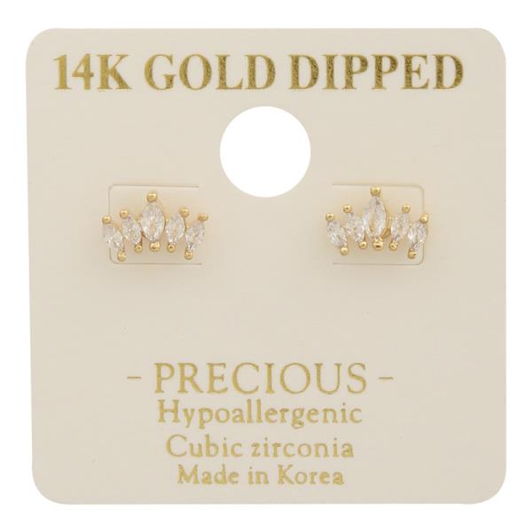 14K Gold Dipped CZ Marquise Design Stud Earring