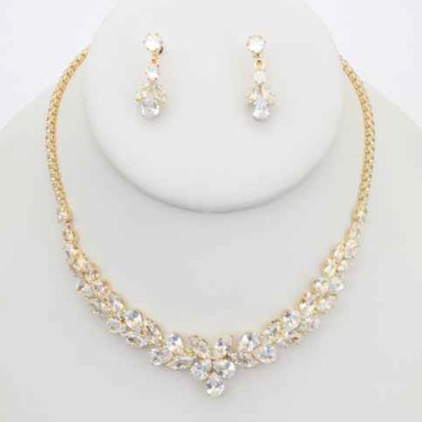 CZ Cluster Statement Necklace Earring Set