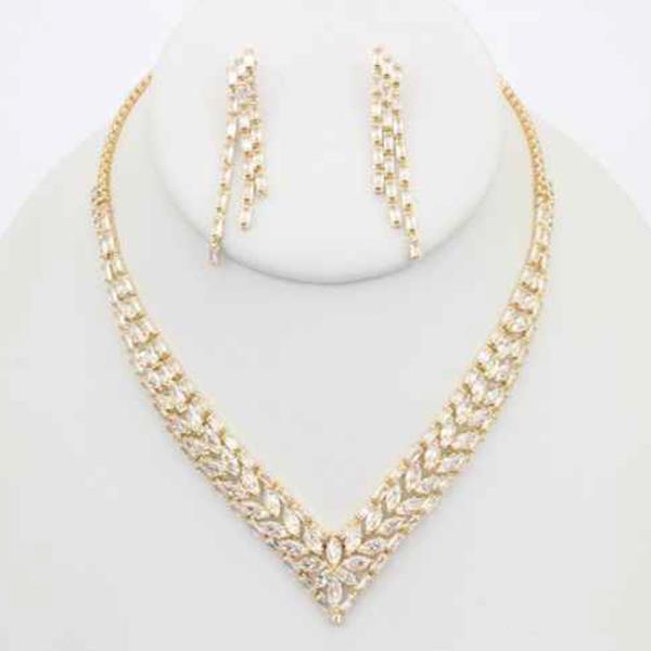 CZ Tennis Statement Necklace Earring Set
